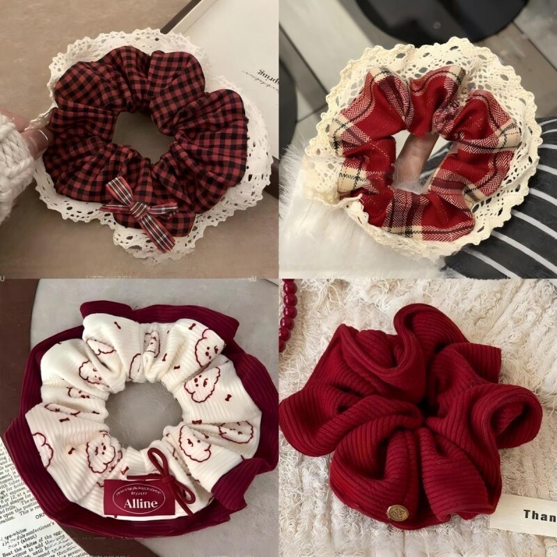 大肠发圈韩系新年氛围红色格子发绳女生高级秋冬复古头绳头饰