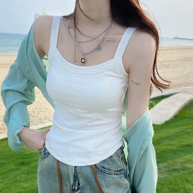 法式小吊带背心女夏内搭带胸垫一体无袖上衣外穿抹胸美背内衣文胸