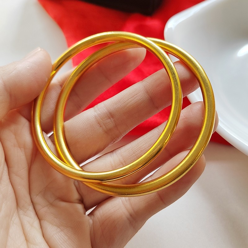 越南沙金手镯女仿真假黄金首饰古法传承实心金镯子光面素圈不掉色