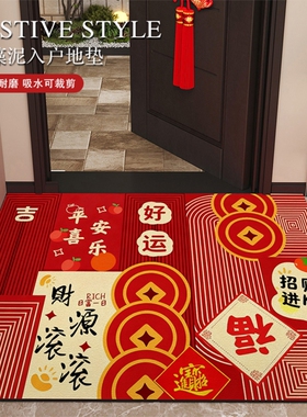 入户地垫脚垫红色地毯进门垫子耐脏免洗新款可裁剪防滑硅藻泥玄关