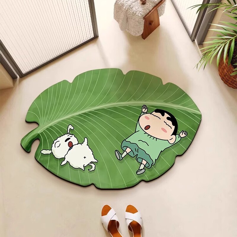 蜡笔小新浴室地垫吸水卫生间芭蕉叶硅藻泥门口脚垫淋浴房吸水地毯