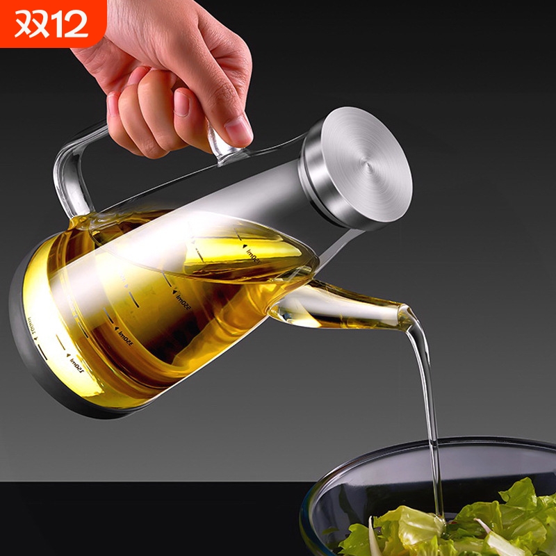 高硼硅耐热玻璃油壶油瓶厨房酱油醋壶大号带刻度调料瓶把手盖控油