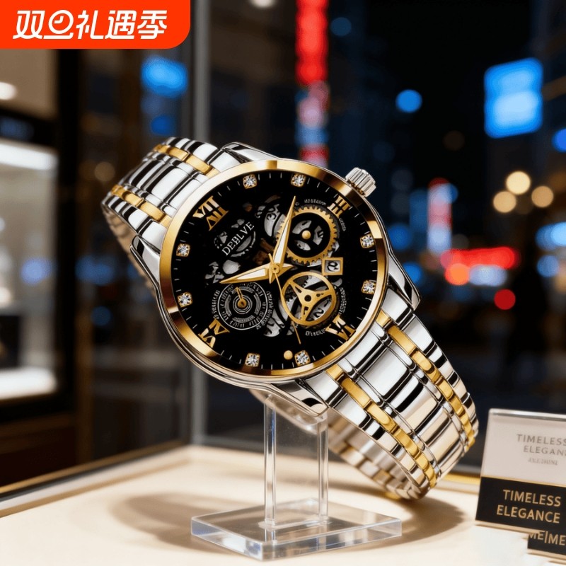 男士手表男正品名牌全自动非机械表男款商务防水石英腕表镂空夜光