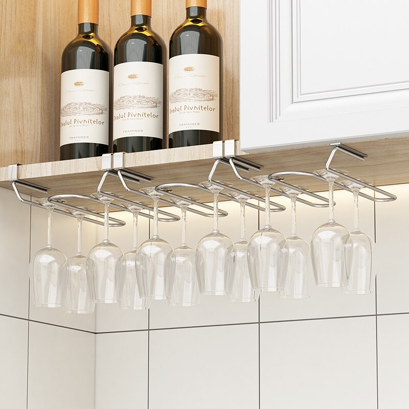 304不锈钢红酒杯架家用悬挂香槟酒柜挂架倒挂高脚杯子橱柜置物架