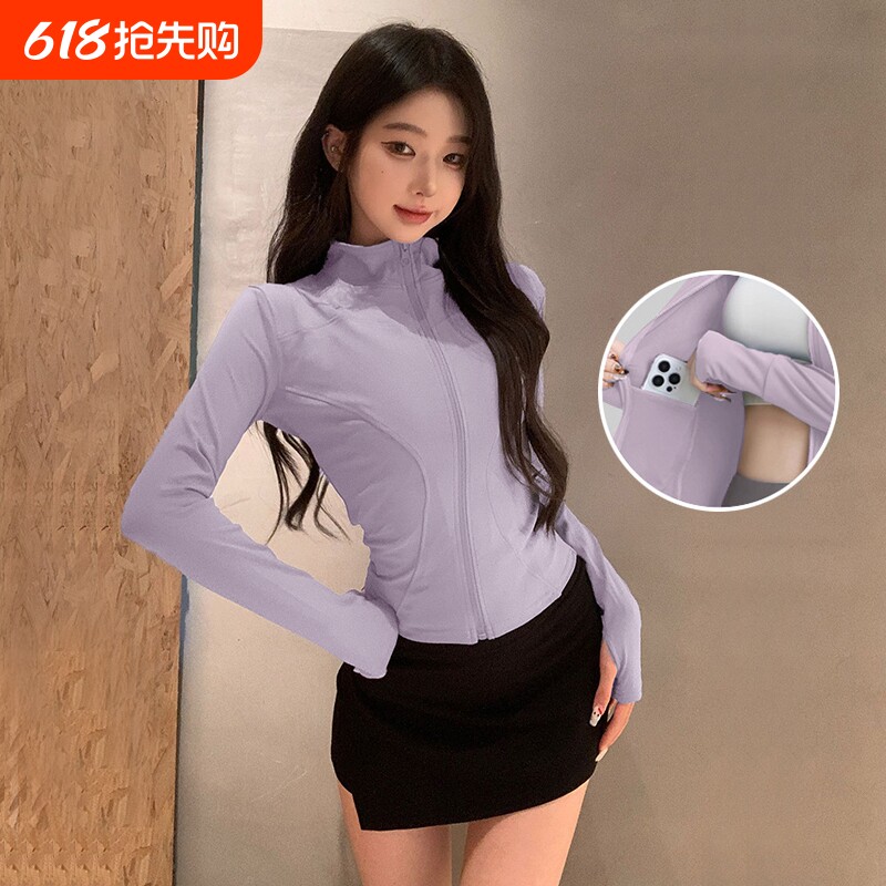 女士跑步瑜伽服外套春季款修身女款运动长袖上衣收腰健身服速干