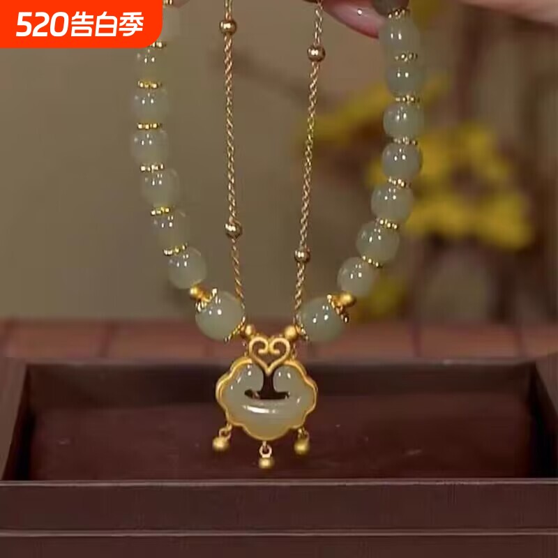 新中式长命锁玉兔手链女款ins高颜值学生手串闺蜜古风生小众礼物