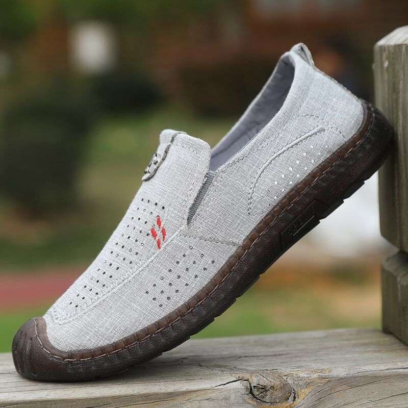 新款男士透气飞织休闲鞋一脚蹬简约布鞋软底软面时尚男鞋懒人鞋