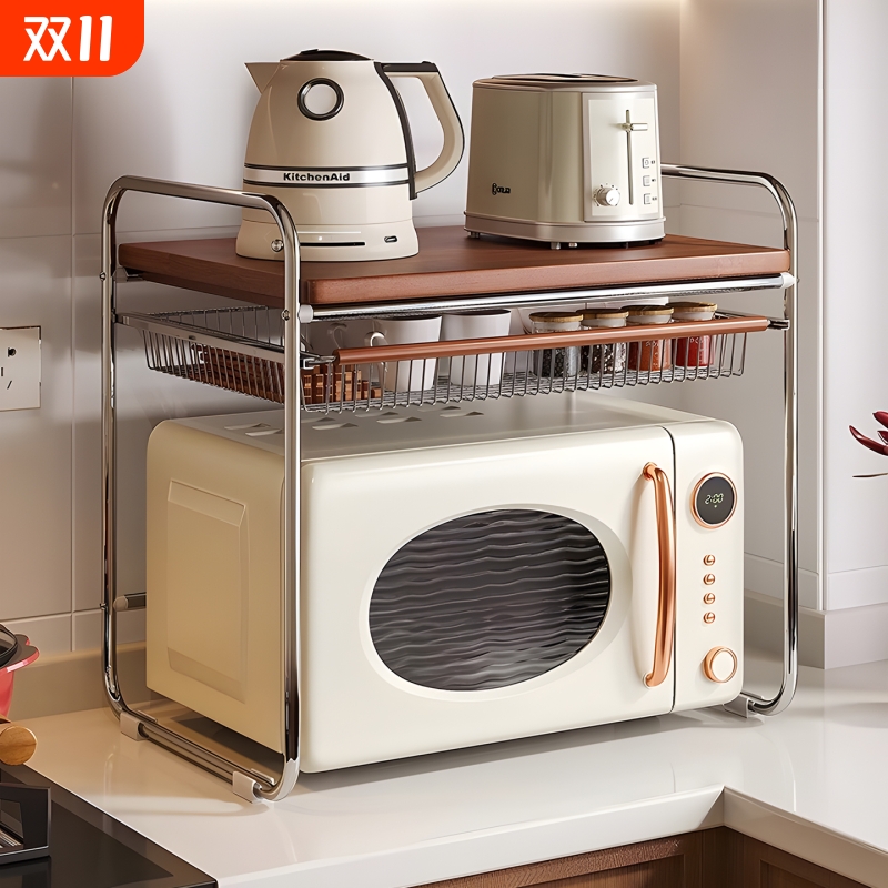 中古风置物架高颜值微波炉收纳
