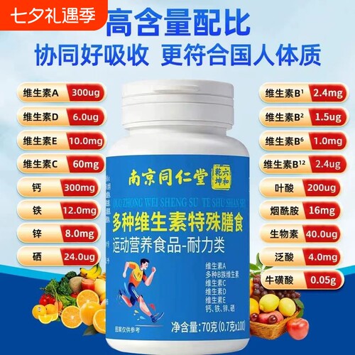 南京同仁堂B族维生素片多种复合维生素CB12D3矿物质男女代谢健康