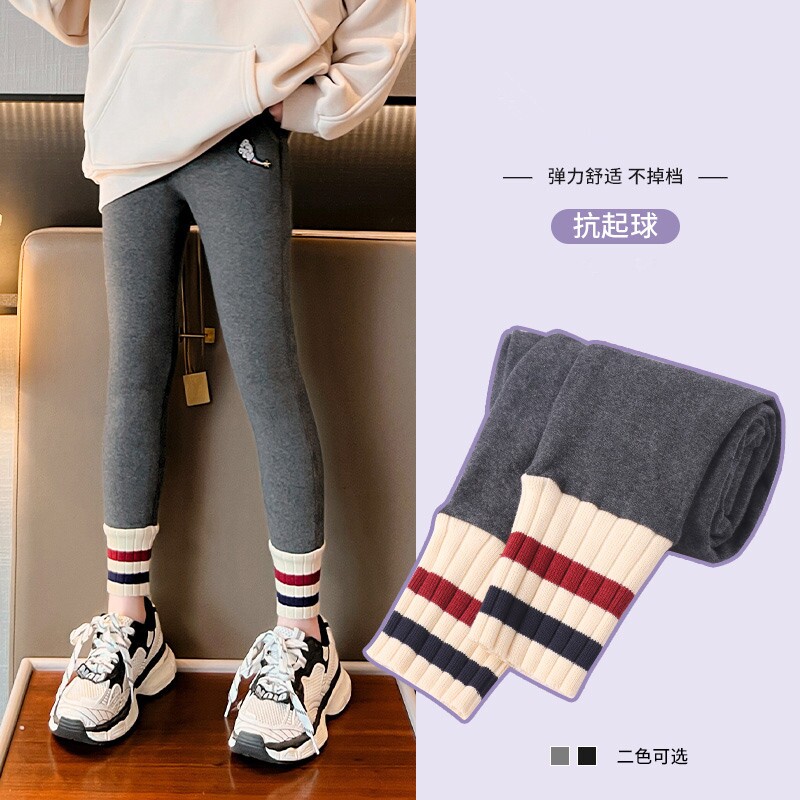 女童加绒打底裤儿童加厚秋冬装外穿女宝宝棉裤一体绒裤子女孩灰色