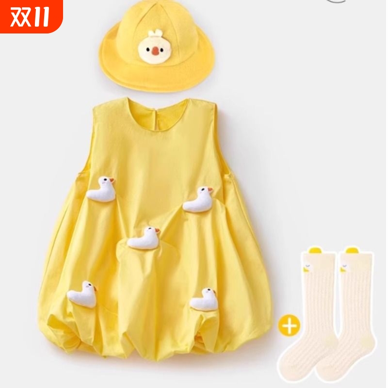 小黄鸭黄色连衣裙宝宝夏季公主裙婴儿蓬蓬裙一岁小女孩儿童裙子
