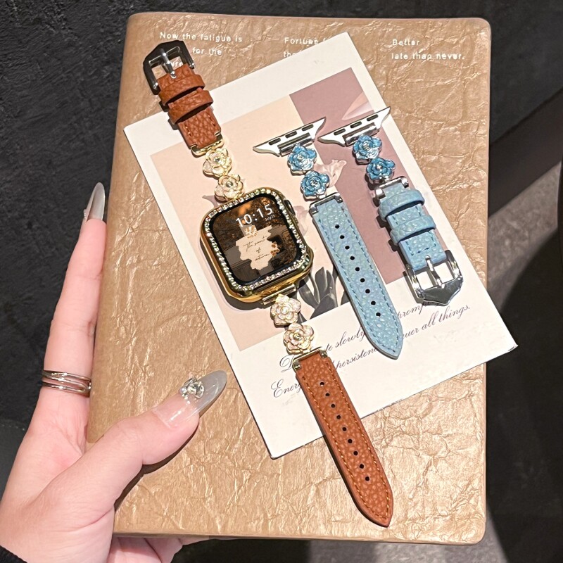 适用小米手环9pro/8pro表带鎏金山茶花红米watch6秋冬