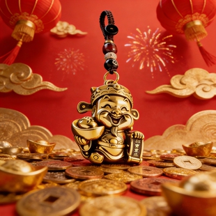【接财神】真黄铜财神爷钥匙扣挂件 越磨越亮