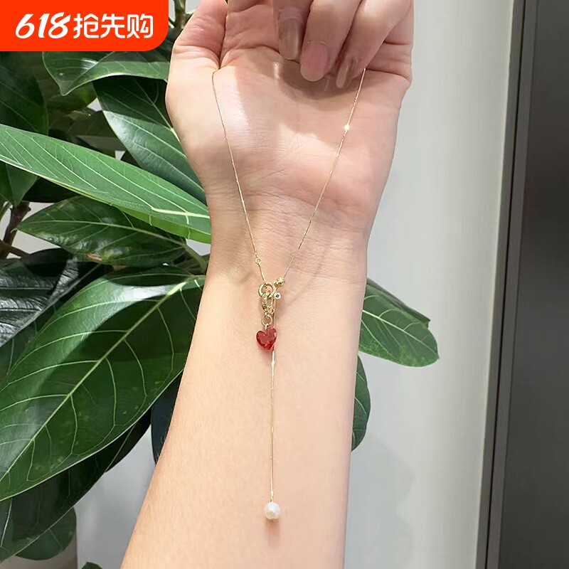 高级感轻奢小众红色滴釉爱心项链颈链女2026新款锁骨链配饰品秋冬