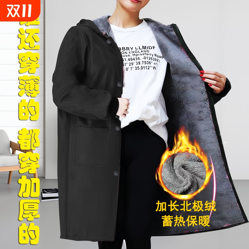 加绒加厚罩衣男女长袖围裙防水防油中长款家用厨房干活穿大褂冬季