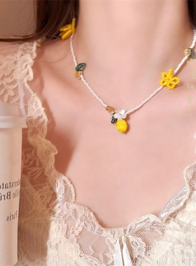夏日柠檬~多巴胺水果串珠项链女款高级感小众锁骨链精致挂绳配饰