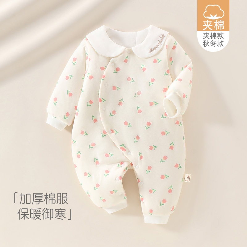 秋冬婴儿加厚棉服连体蝴蝶衣夹棉新生儿宝宝中厚哈衣150g