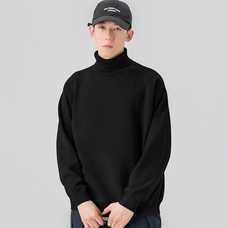 高领毛衣男打底秋冬新款简约长袖上衣宽松休闲纯色加绒加厚针织衫