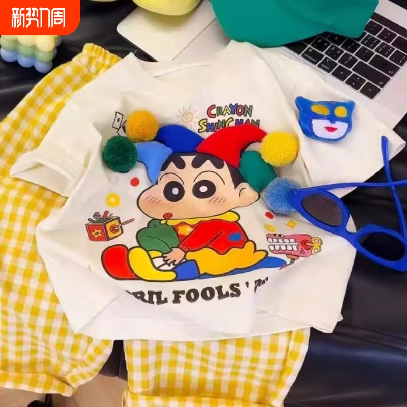 立体玩偶印花T恤纯棉男女童装夏季新款宽松卡通洋气公仔儿童上衣