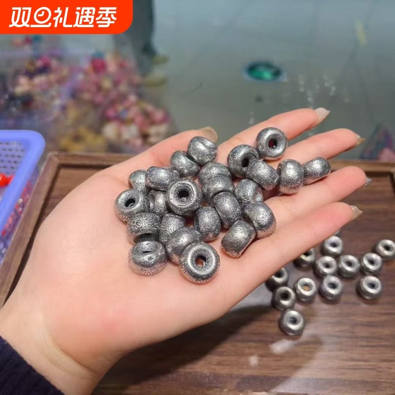 新款 三七银老银面包圈手串饰品配件DIY散珠银文玩配饰配件