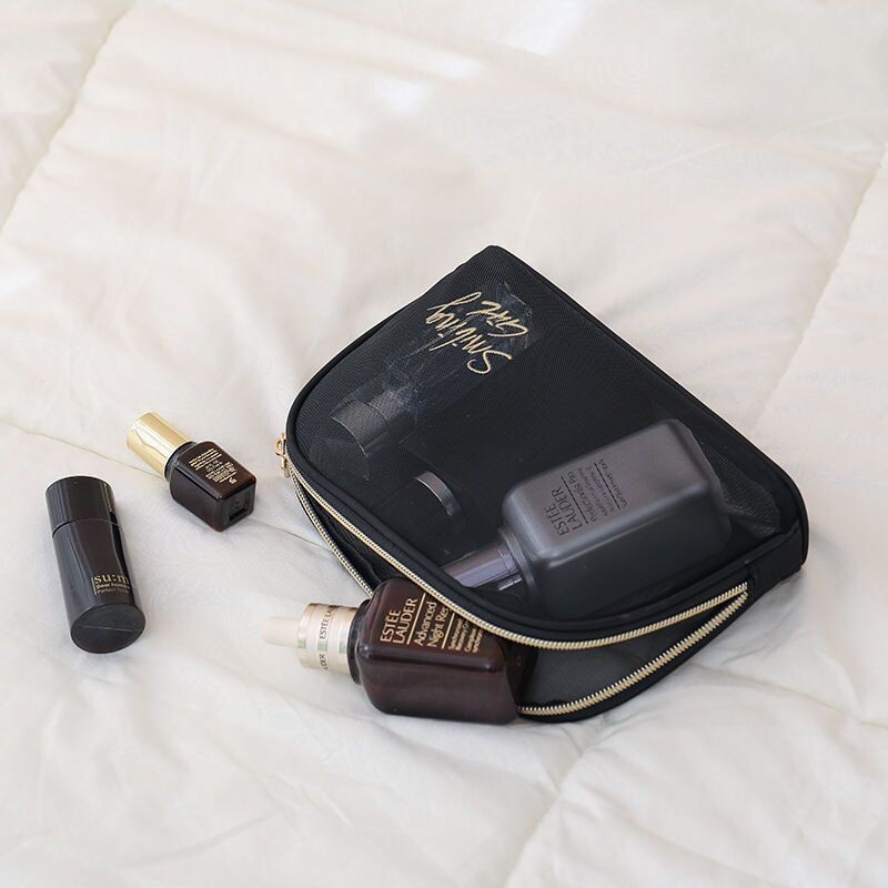 网纱便携化妆包女旅行透明洗漱包护肤品口红眼影刷子收纳袋盒高级