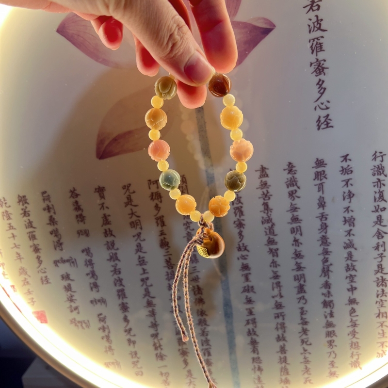 寺庙同款天然渐变莲花菩提手串有钱花多宝莲花菩提手持高级感手链