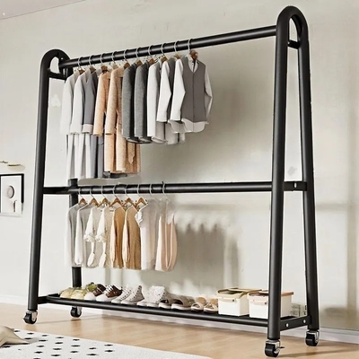衣帽架落地卧室家用挂衣架晾衣架移动挂衣服架子双层客厅奶油收纳