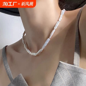 天然淡水珍珠异形小银条项链个性女强光巴洛克牙签吊坠气质锁骨链
