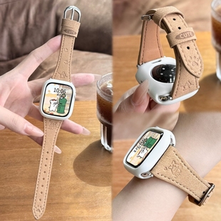 拥抱小狗适用于小米手环9pro表带绒面压印10Pro秋冬8Pro真皮氛围感创意智能运动配件八九十代硅胶防摔软壳