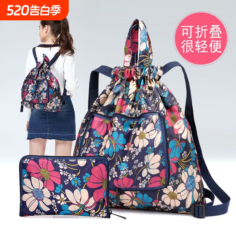 抽绳双肩包女简易抽带包防水折叠收纳袋运动健身包束口袋旅游背包