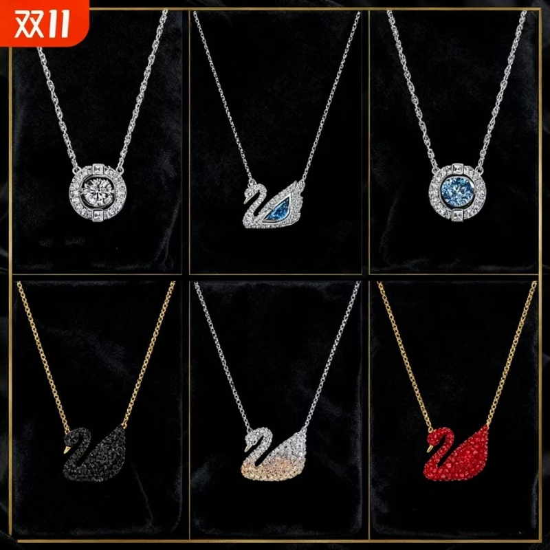 施家大小黑天鹅跳动的心项链女玫瑰金锁骨链韩版水晶简约生日礼盒