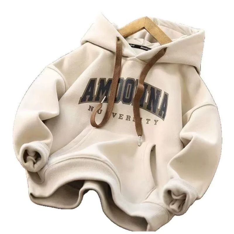 2025秋季保暖衣服帽子男童卫衣加绒小男孩带帽子宽松休闲百搭外套