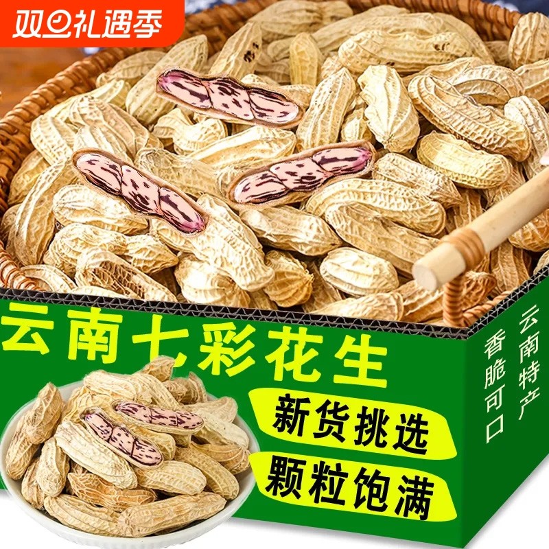 2025云南七彩花生晒干带壳彩色花生米办公室休闲零食坚果新货
