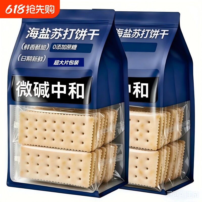 海盐苏打饼干商超同款无蔗糖孕妇下午茶点心碱性旗舰零食饱腹代餐