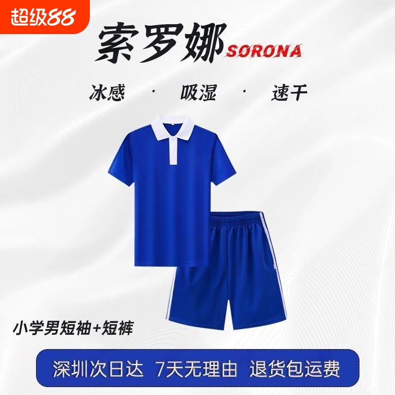 索罗深圳版校服小学生学生男女速干冰丝夏季短袖短裤套装绿色学院图片