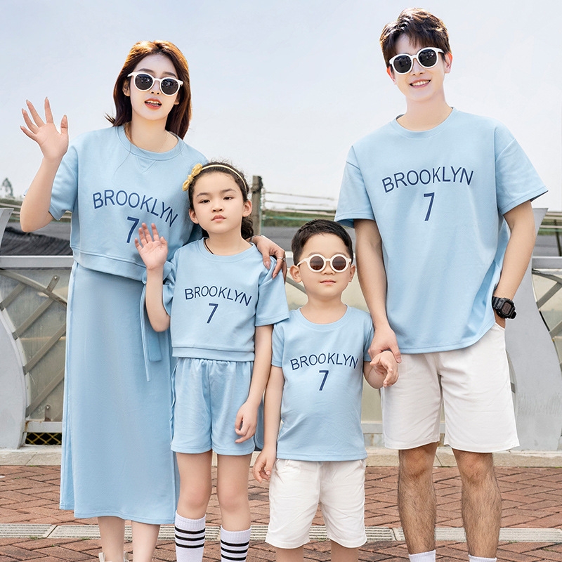 亲子装夏装一家三口2025夏日新款四口母子母女裙子夏季休闲家庭装