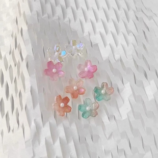 医用生物瓷耳针一款两戴式透明玻璃小花朵小众甜美耳环防过敏耳钉