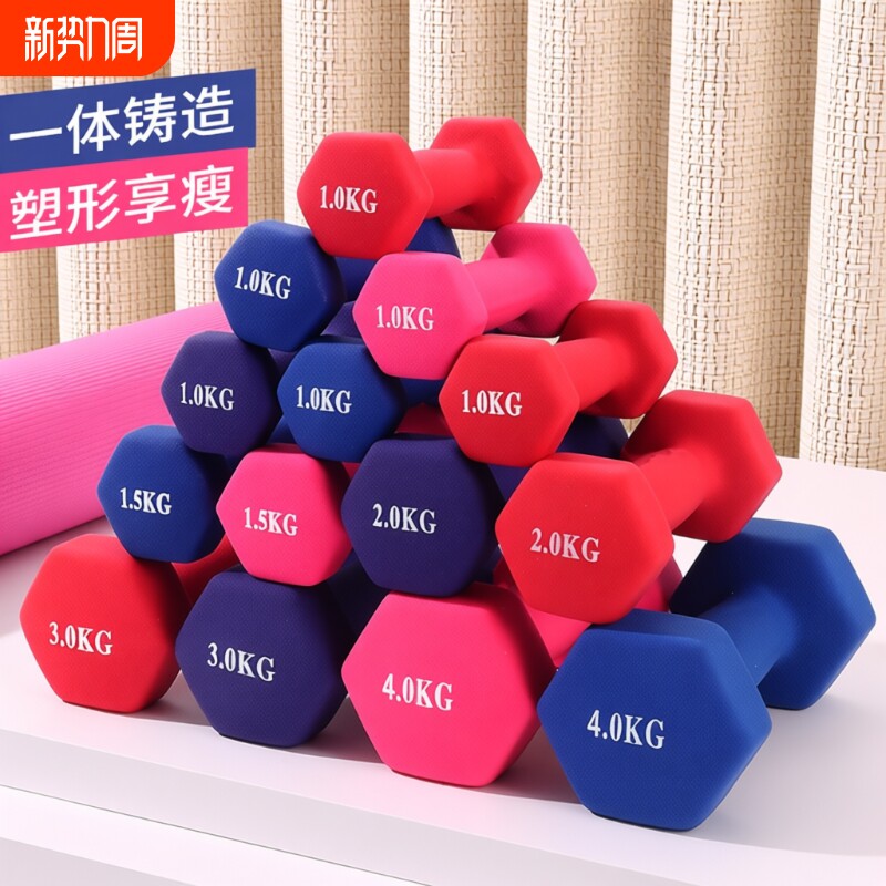哑铃女士健身家用小哑铃一对瘦臂儿童浸塑男女通用瑜伽减肥初学者