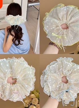 网纱皮筋蕾丝花边法式蝴蝶结大肠发圈头发绳发饰头饰粉色蓝色短发