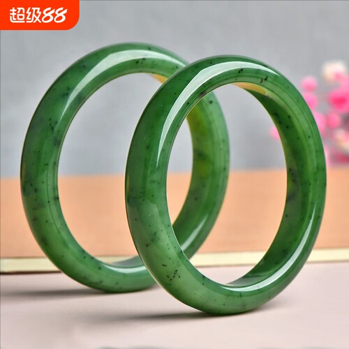 正品新疆和田玉俄碧老坑料碧玉镯子送妈妈女友真玉石手镯带证书