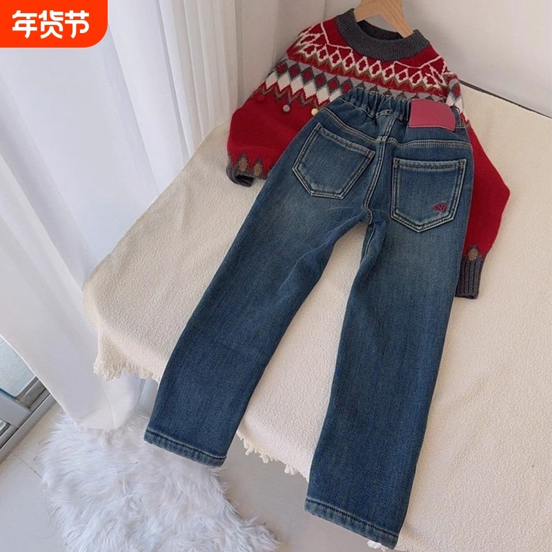 儿童窄版显瘦直筒裤女童春秋冬季加厚牛仔长裤中大童一体绒休闲裤,童装/婴儿装/亲子装,儿童牛仔裤,淘宝优惠券,粉丝福利购,淘宝优惠卷