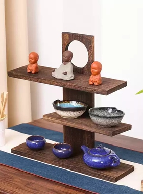 博古架小多层桌面实木复古茶具摆件家用茶杯架茶壶架子置物架展示