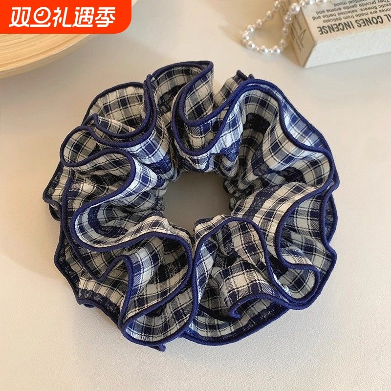 秋冬复古格纹四层大肠发圈韩系高级感气质马尾头绳丸子头发绳
