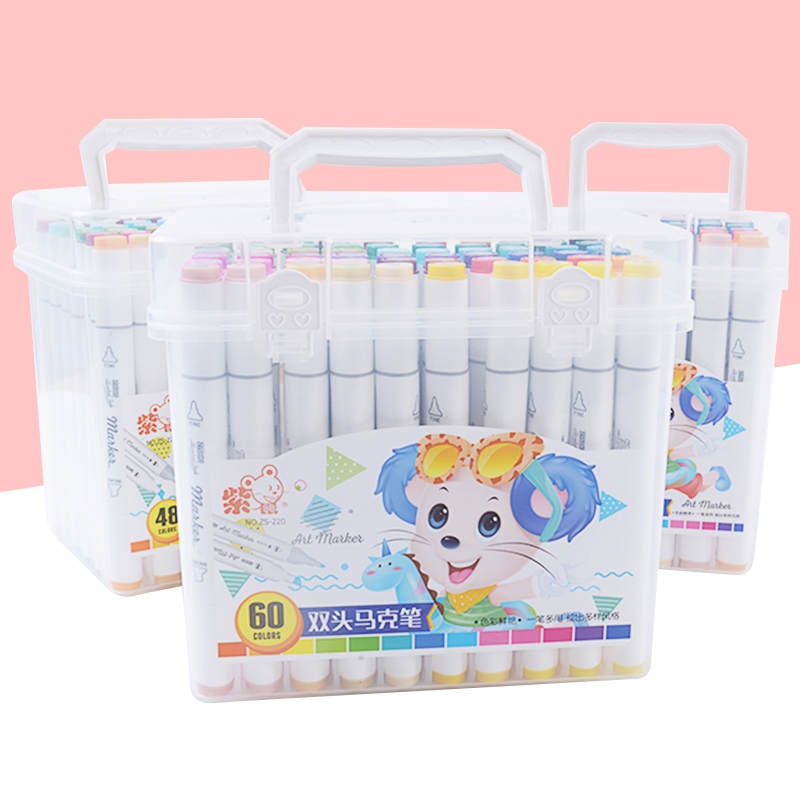 小学生美术专用丙烯马克笔幼儿园儿童彩笔水彩笔双头12 24 36 48 60 80色马克笔套装动漫绘画