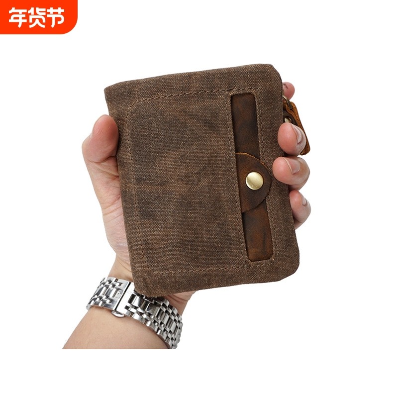 源点跨境帆布钱包短款手工防水钱夹男包休闲手拿包复古男包批发