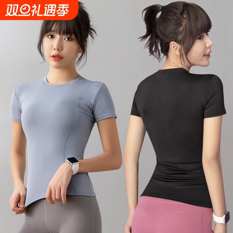 紧身上衣女短袖运动健身显瘦T恤跑步瑜伽服套装女夏大码速干高弹