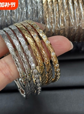 小香高版本V金菱格镶钻无钻手镯CNC精工coco情侣手镯简约百搭气质