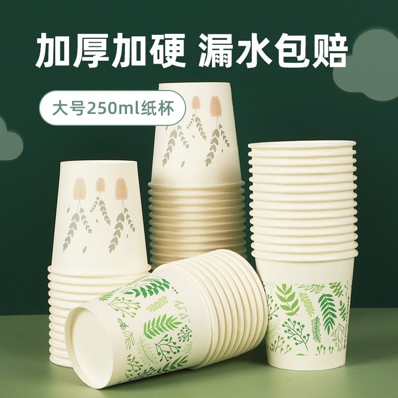 纸杯一次性家用水杯子整箱批发加硬加厚商用办公室待客茶杯100只