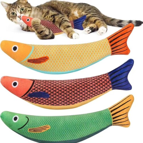 猫咪玩具鱼逗猫麻布鱼猫薄荷鱼逗猫棒仿真薄荷鱼玩耍睡抱枕多规格