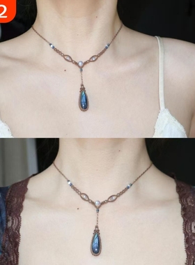 【蓝眼泪】清冷感蓝色水滴吊坠项链女气质精致毛衣链高级感锁骨链